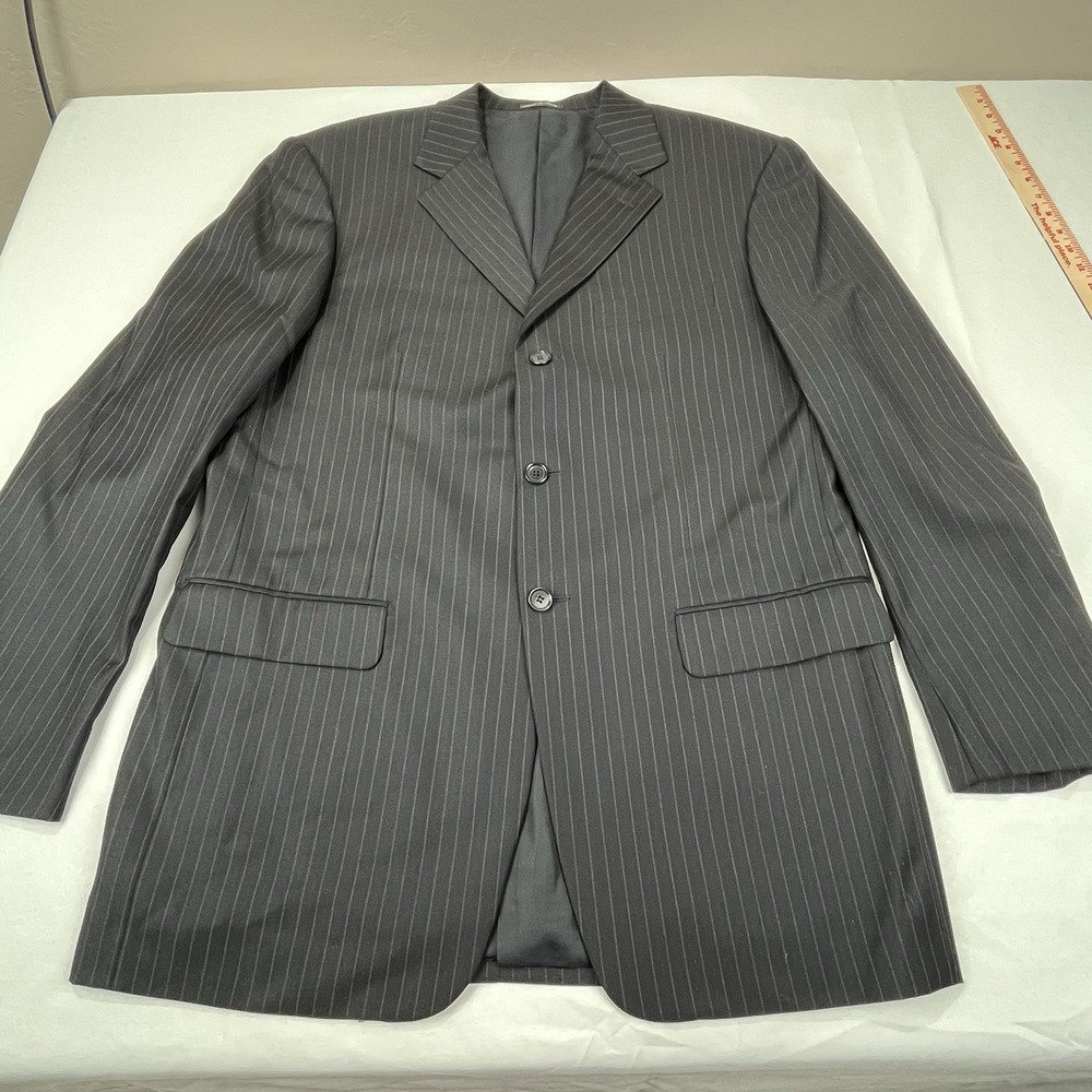 Pal Zileri Loro Piana Super 150s 56L Blazer Jacket Wool Black W/Brown Pinstripe